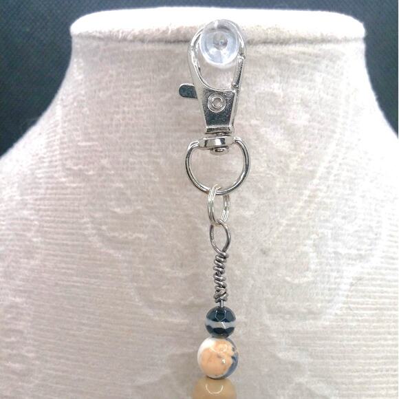 Artisan Beaded Diffuser Purse Charm Jade Lava Stone Keychain Kitty Cat Gemstone - Picture 3 of 11